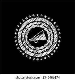 megaphone icon inside chalkboard emblem written on a blackboard