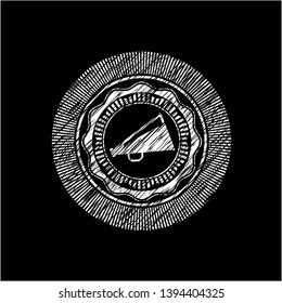 megaphone icon inside chalkboard emblem