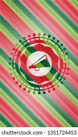 megaphone icon inside christmas style badge..
