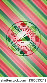 megaphone icon inside christmas style badge..