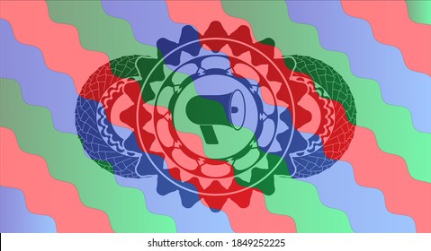 megaphone icon inside Colorful candy multicolored realistic emblem. Curvy delicate background. Vector illustration. 