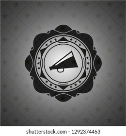 megaphone icon inside dark emblem