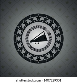 megaphone icon inside dark emblem