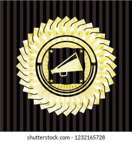 megaphone icon inside gold shiny emblem