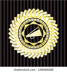 megaphone icon inside gold shiny badge