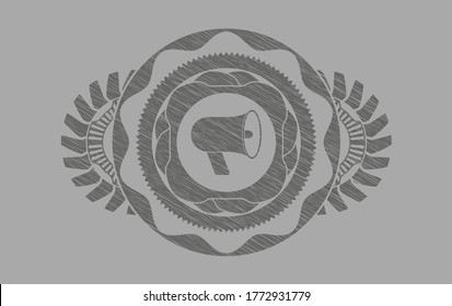 ícono de megáfono dentro de la placa de Gray strot. Fondo clásico sólido. Ilustración vectorial. 