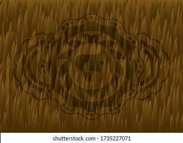 megaphone icon inside Hairy brown fur realistic badge. Animal graceful background. Vector illustration. 