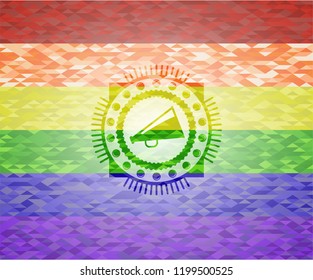 megaphone icon inside lgbt colors emblem 