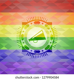 megaphone icon inside lgbt colors emblem 