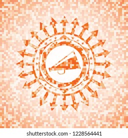 megaphone icon inside orange mosaic emblem