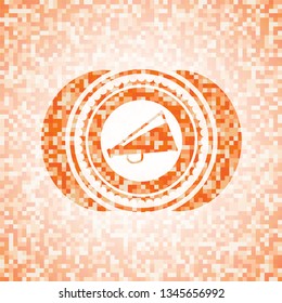 megaphone icon inside orange mosaic emblem with background