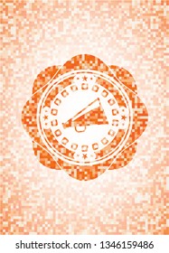 megaphone icon inside orange mosaic emblem with background