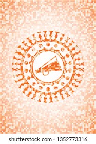 megaphone icon inside orange mosaic emblem with background