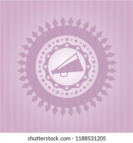 megaphone icon inside pink emblem. Retro