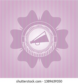 megaphone icon inside pink emblem. Retro