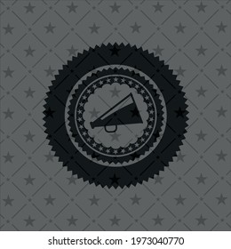 megaphone icon inside realistic black emblem. 