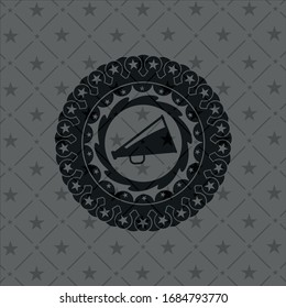 megaphone icon inside realistic dark emblem