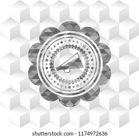 megaphone icon inside realistic grey emblem with cube white background