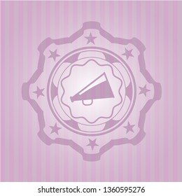 megaphone icon inside realistic pink emblem