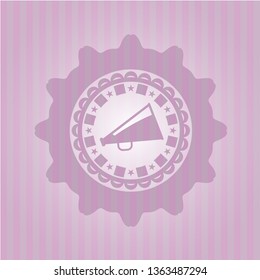 megaphone icon inside realistic pink emblem