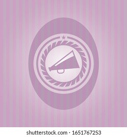 megaphone icon inside realistic pink emblem