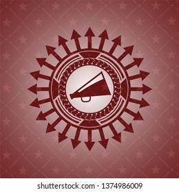 megaphone icon inside realistic red emblem