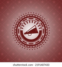 icono megáfono dentro de un emblema rojo realista. 