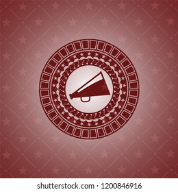 megaphone icon inside red emblem. Retro