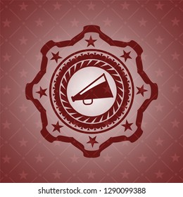 megaphone icon inside red emblem. Vintage.
