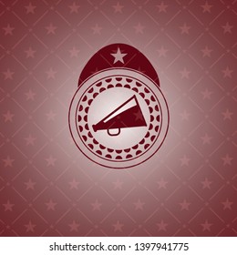 megaphone icon inside red emblem. Vintage.