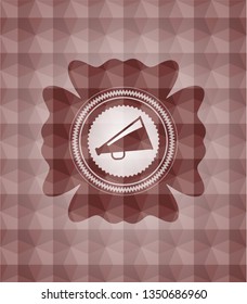megaphone icon inside red polygonal badge. Seamless.