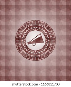 megaphone icon inside red seamless badge with geometric background.