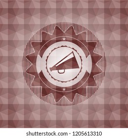 megaphone icon inside red seamless geometric badge.