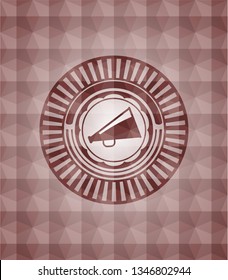 megaphone icon inside red seamless geometric badge.