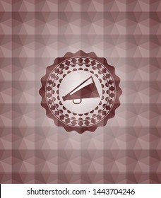 megaphone icon inside red seamless emblem with geometric background.