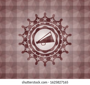 megaphone icon inside red seamless badge with geometric background.