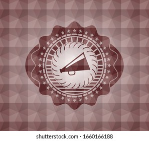 megaphone icon inside red seamless badge with geometric pattern.
