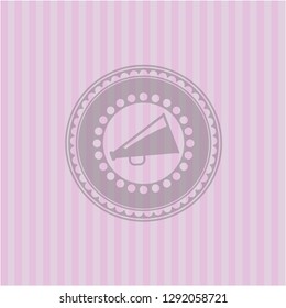 megaphone icon inside retro pink emblem
