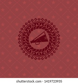megaphone icon inside retro red emblem