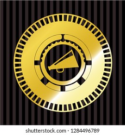 megaphone icon inside shiny badge