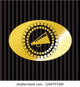 megaphone icon inside shiny emblem
