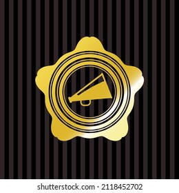 megaphone icon inside shiny emblem. 