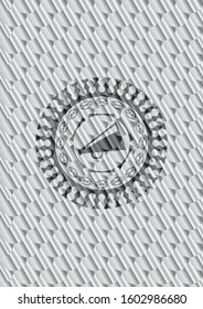 megaphone icon inside shiny silver emblem. Scales pattern. Vector Illustration. Detailed.