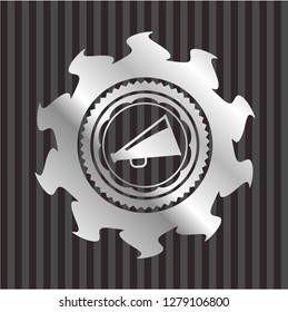megaphone icon inside silver badge