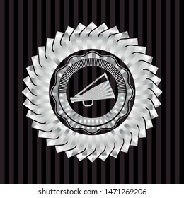 megaphone icon inside silver shiny badge