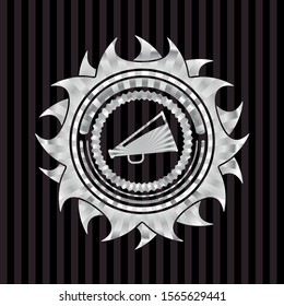 megaphone icon inside silver shiny emblem