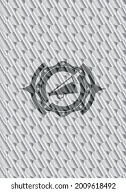 ícono megáfono dentro del emblema brillante plateado. Patrón de escalas. Ilustración vectorial. Detallado. 