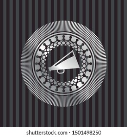 megaphone icon inside silvery badge