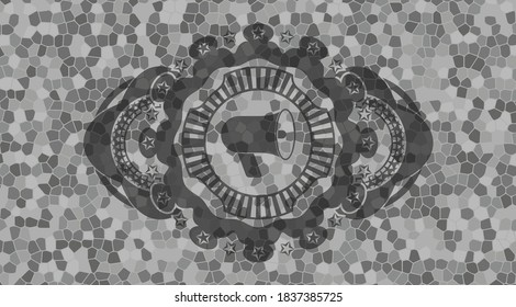 megaphone icon inside stone wall realistic emblem. Rock handsome background. Intense illustration. 