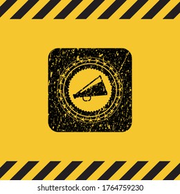 megaphone icon inside warning sign, black grunge emblem. Vector Illustration. Detailed. 